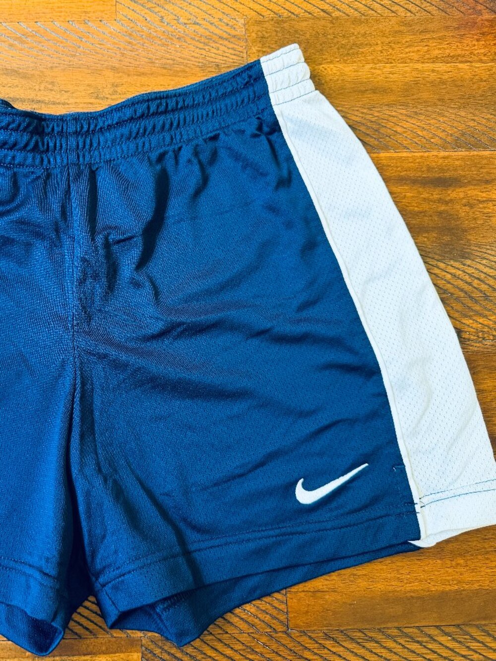 Super Comfy Nike Dri-FIT Navy Blue & White Side Stripe Athletic Shorts- S